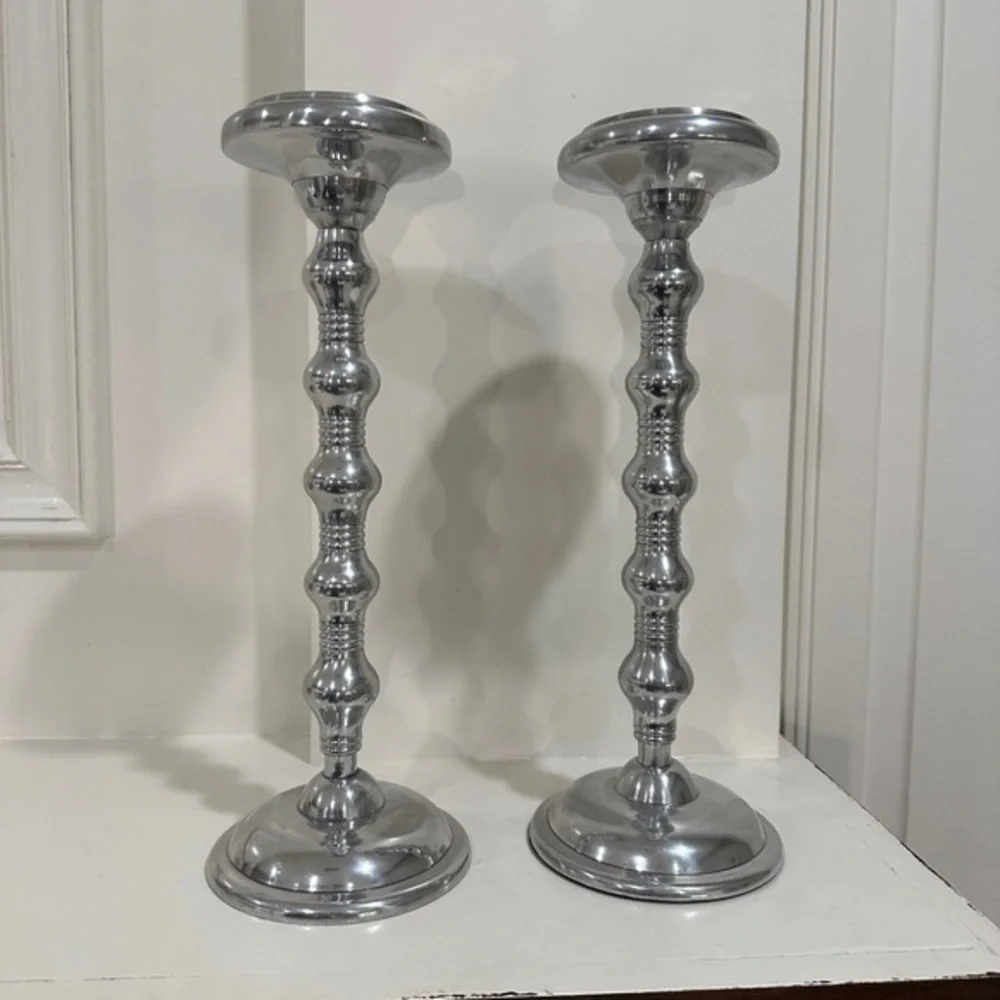 Dominion Cast Aluminum Candlesticks Set of 2 Silver 13” Tall